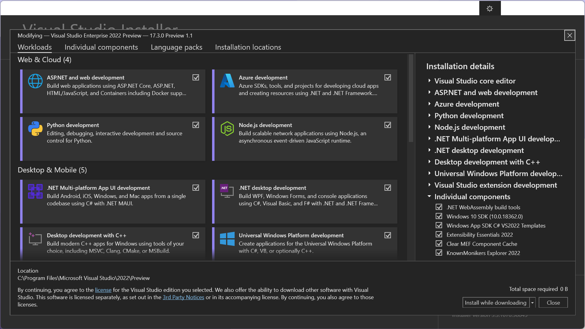 Visual Studio 2022 v17.3 Preview 1.1 Installer